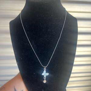 Silver Necklace with Blue Butterfly Pendant